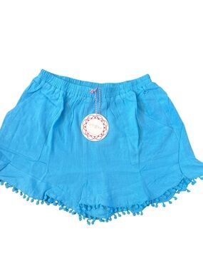 Umgee Aqua High-Waist Pom Pom Hem Shorts